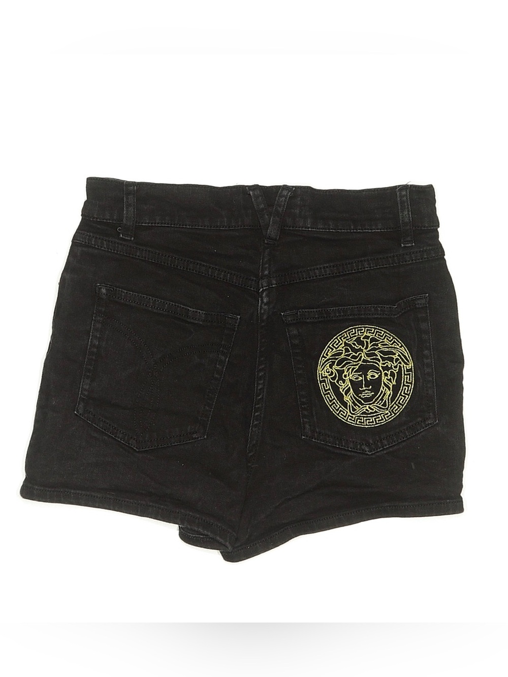 Versace Black Denim Shorts with Gold Medusa Patch